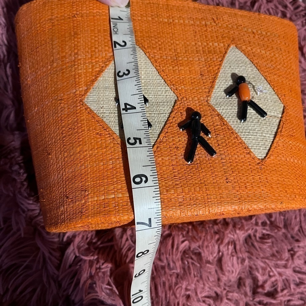 🩷Free🩷Vintage boho handbag,orange,wood handles - Picture 10 of 11